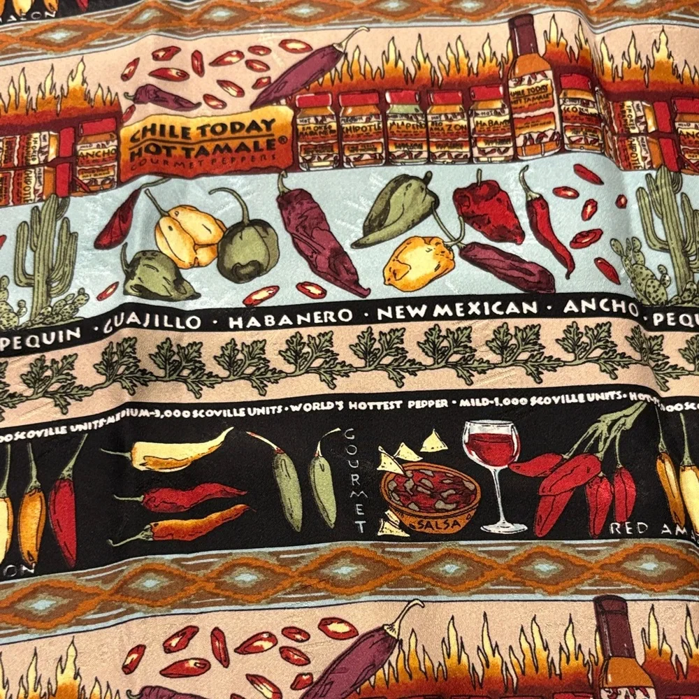 Festive Chili Pepper silk scarf like new 12x12